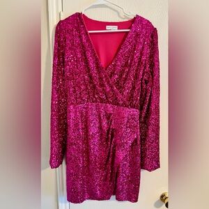 Sequin Long Sleeve Dress - Pink